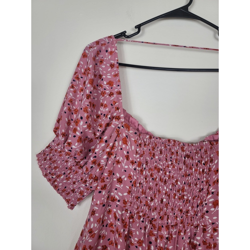 Trixxi Sz XL pink ditsy floral print puff sleeve Smocked mini dress Junior's - Picture 7 of 16